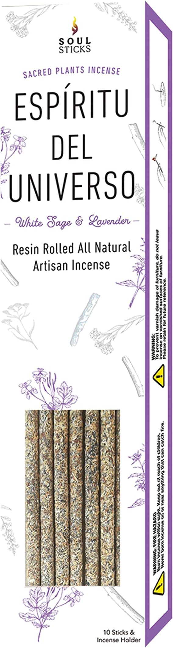 SOUL STICKS Handcrafted 10pcs Resin Artisan Incense Sticks Non-Toxic & Long Lasting Aromatic Sticks for Yoga Meditation Relaxation Aromatherapy Cleansing & Purification (White Sage & Lavender) SoulSticks