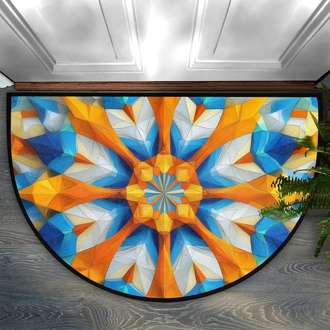 Half Round Door Mat, Multicolored Mandala Half Circle Rug for Home Decor Floor Indoor Outdoor Non-Slip Washable Half Moon Rug Doormat 36X24 Inch - Bloomnest
