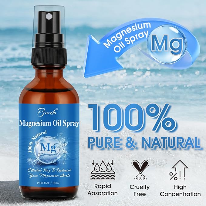 Magnesium Oil Spray for Feet, Body & Sleep, 100% Pure & Natural Organic Topical Magnesium Chloride Oil Spray for Caring Body, Easy to Carry and Use, Rapidly Absorbed - Bloomnest