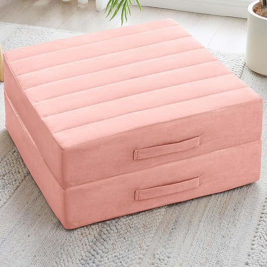 2 Pcs High Density Foam Floor Pillow - Upgraded Large Pillows Seating for Adults - Outdoor Floor Cushion with Soft Tufted Cover - Yoga Pillows for Sitting On Floor - 22 Inch Pink - Bloomnest