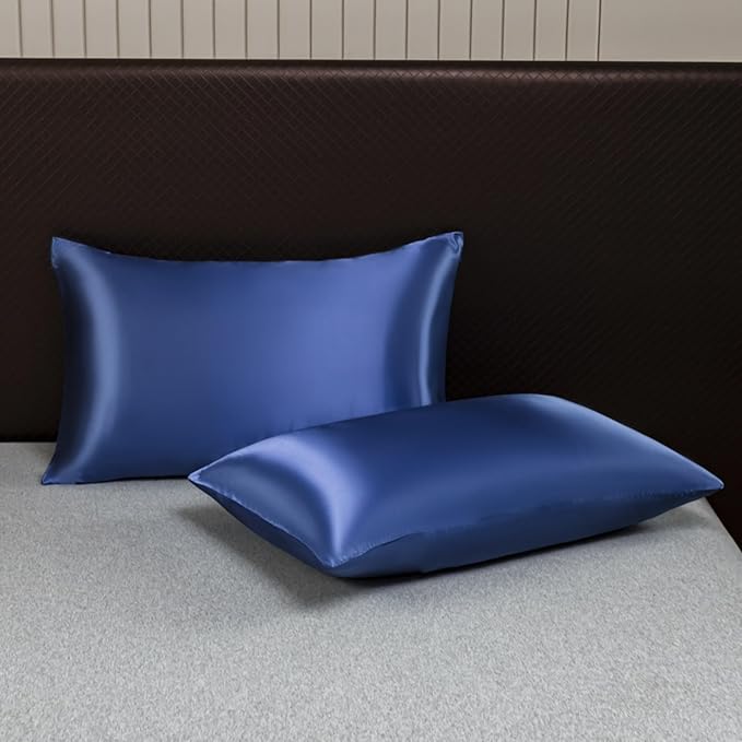 Navy Blue Silk Pillow Cases with Zipper Standard Size, USA Made, Real 22 Momme Mulberry Silk Pillowcase for Sleeping Women, Cooling, Anti Acne (Navy Blue, Standard) - Bloomnest