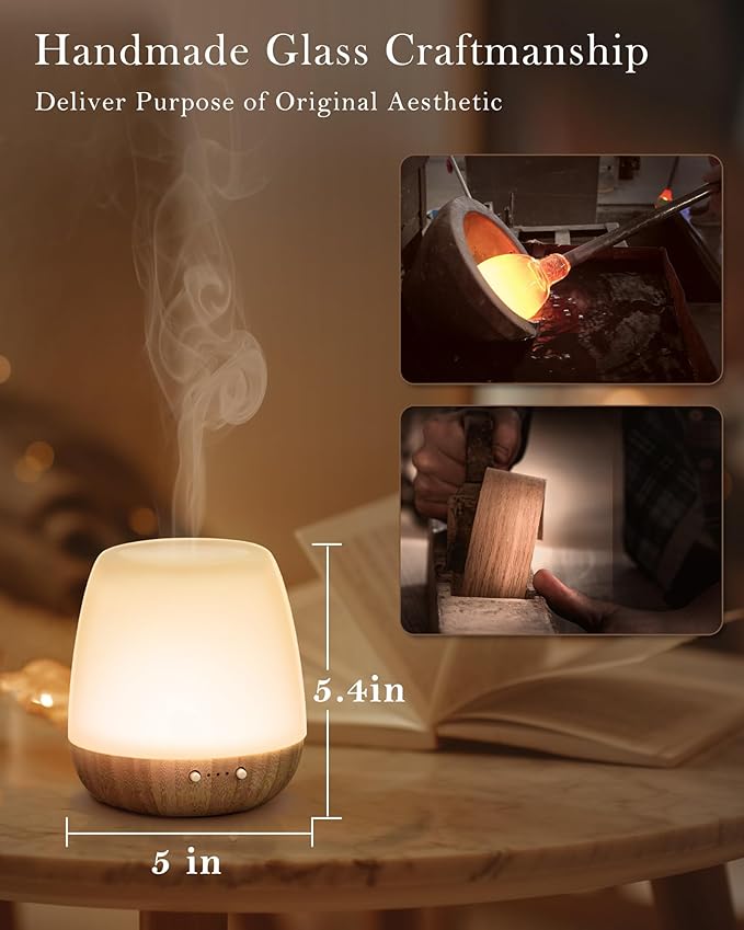 Glass Essential Oil Diffuser, 180ml Ultrasonic Aroma Diffuser for Essential Oil Large Room, Auto-Off Timer & Night Light, Quiet, Air Diffusers for Home Bedroom Office, Gift Idea - Bloomnest