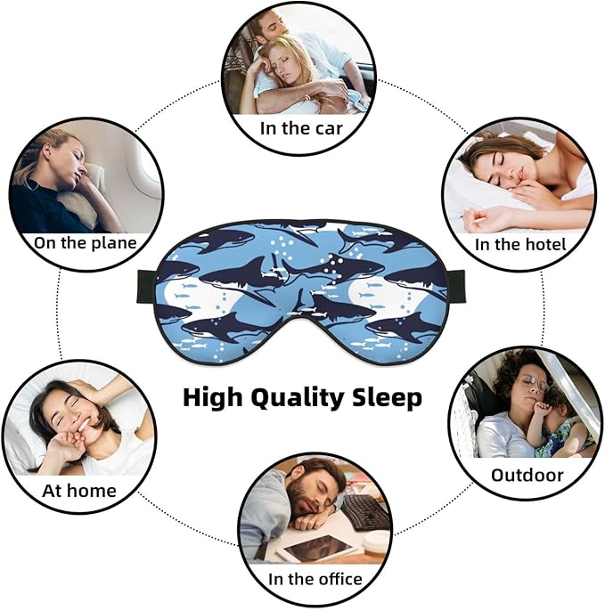 Sleep Eye Mask Abstract Blue Sharks and Fish Sleep Mask for Women Men Comfortable Eye Mask with Adjustable Strap Soft Eye Cover Blindfold for Travel Yoga Nap Shift Work - Bloomnest