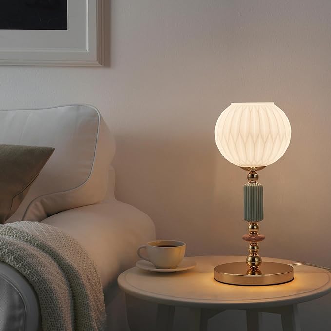 Modern Milk White Glass Table Lamp Bedside Nightstand Lamp Metal Desk Light with Plug Cord Switch for Bedroom Living Room Dining Room - Bloomnest