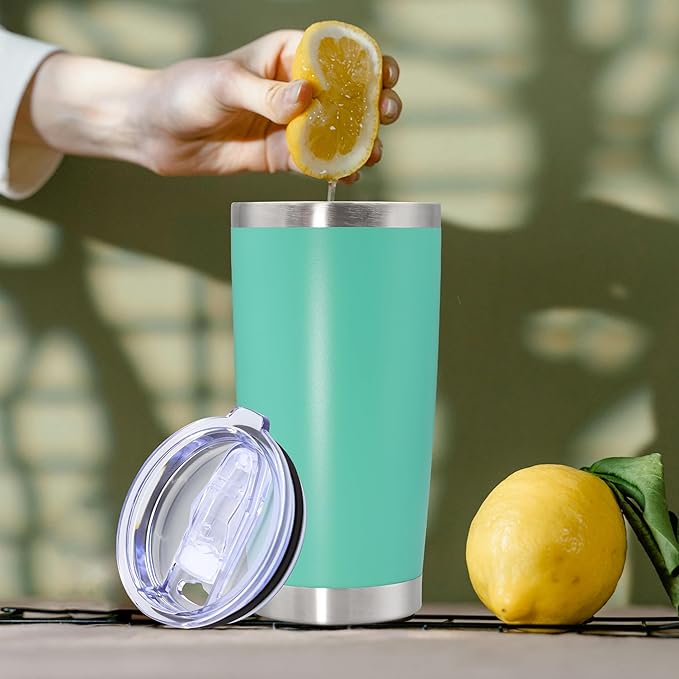 20oz Tumbler Stainless Steel Tumbler Cup with Lid Vacuum Insulated Double Wall Travel Mug, Durable Powder Coated Travel Coffee Tumbler Mug for Hot & Cold Drinks, Light Blue,4 Pack