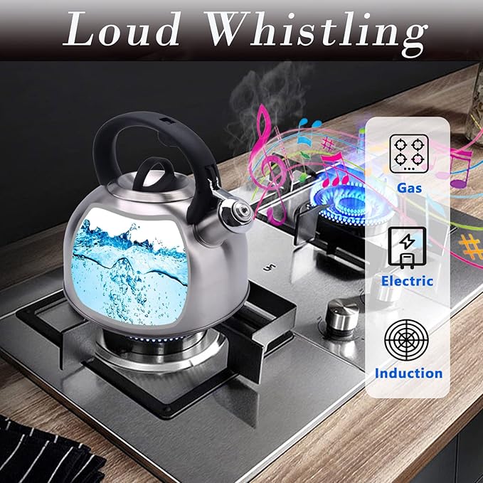 GGC 3L Tea Kettle for Stove Top, Loud Whistling Tea Kettles Water Boiler, Stainless Steel Kettle with Anti-Heat Handle and Simple Touch Button to Control Kettle Outlet - Bloomnest