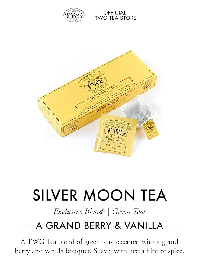 TWG Tea | Silver Moon Tea | Green Tea | Grand Berry & Vanilla | 15 Hand Sewn Cotton Tea Bags | Gift Set - Bloomnest