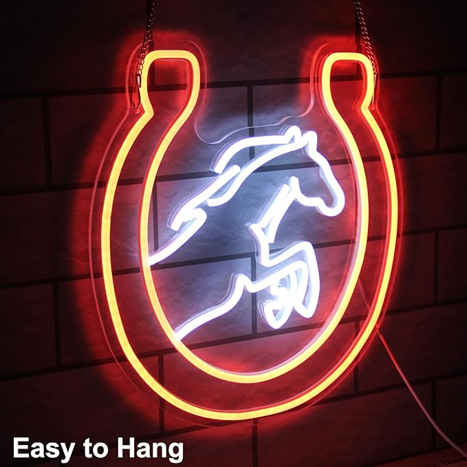 Horse Neon Sign for Wall Kentucky Derby Preakness Stakes Decoration Horseshoe Neon Light Cool Animal LED Sign for Bedroom Bar Man Cave Horse Racing Party Decor Western Cowboy Men Gifts - Bloomnest