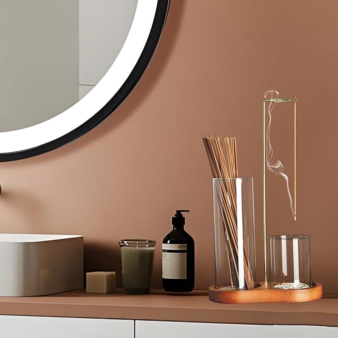 2 in 1 Incense Holder for Sticks with Glass Ash Catcher, Anti-ash Incense Burner for Yoga Meditation Spa Room Decor, Includes Ash Brush