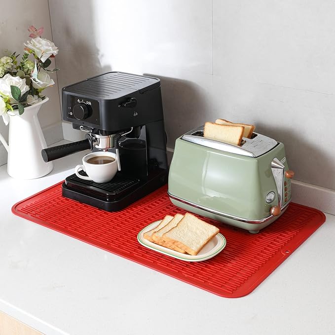 Silicone Dish Drying Mat for Multiple Usage,Easy clean,Eco-friendly,Heat-resistant Silicone Mat for Kitchen Counter or Sink,Refrigerator or Drawer Liner Red 3XL 28 inches x 18 inches - Bloomnest