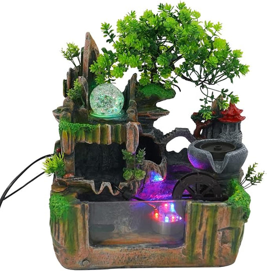 Stone Fountain Indoor Water Fountains Tabletop Waterfall Fountains Relaxing Landscape Atomizing Humidifier with Rockery Plants LED Light for Home Office Bedroom (E) - Bloomnest