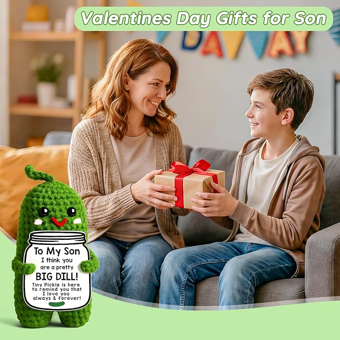 MAMAGIFTREE Son Valentines Day Gifts Funny Birthday Gifts for Son from Mom Dad, Handmade Crochet Pickle Valentine's Gift for My Son Adults, for Son in Law Gift - Bloomnest