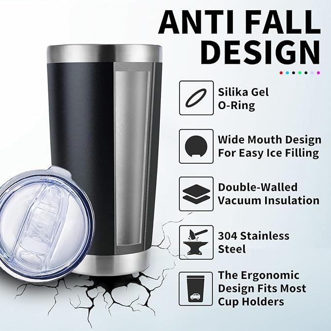 1 Pack 20oz Stainless Steel Tumbler with Lid, Leakproof Double Wall Travel Mug for Hot/Cold Drinks, Home Office Outdoor Party Use, Durable Powder Coated Insulated Cup/Black - Bloomnest