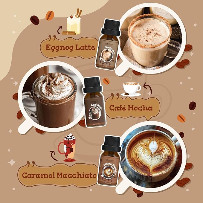 SALUBRITO Coffee Fragrance Oils Set, Premium Essential Oils for Diffuser, Candle, Soap Making, Blueberry Muffin, Eggnog Latte, Caramel Machhiato, Cafe Mocha, French Vanilla, Hot Chocolate, Scented Oil - Bloomnest