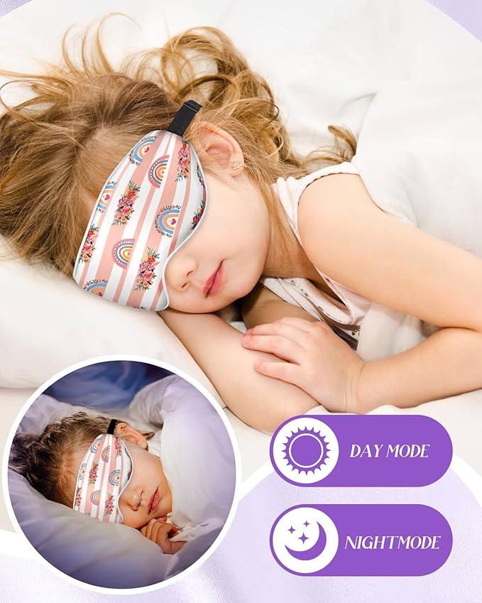 Sleep Mask for Kids - Silk Eye Mask for Sleeping Cute Cartoon Kids Sleep Mask for Boys Girls Teens Soft Smooth Adjustable Straps Silk Kids Eye Cover, Rainbow Flowers - Bloomnest