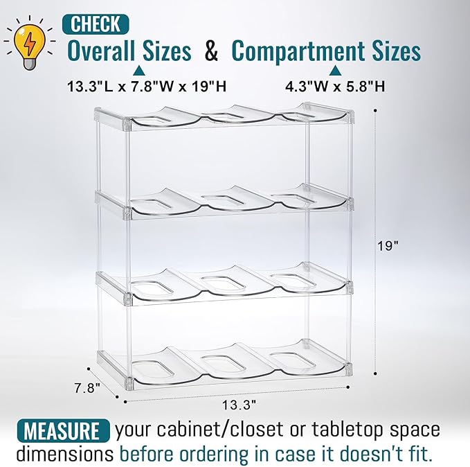 Design for Stanley 40 OZ & Large Bottles & Tumblers with Handle, Acrylic Water Bottle Organizer - Stackable Clear Wine Rack, Cup Holder for Home Kitchen Pantry Shelf Countertop Cabinet, 4 Tier Hold 12 MakeLifeBetterEasier
