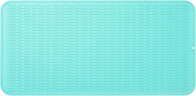 Silicone Dish Drying Mat for Multiple Usage,Easy clean,Eco-friendly,Heat-resistant Silicone Mat for Kitchen Counter or Sink,Refrigerator or Drawer Liner Mint 5XL 36inches x 18inches - Bloomnest