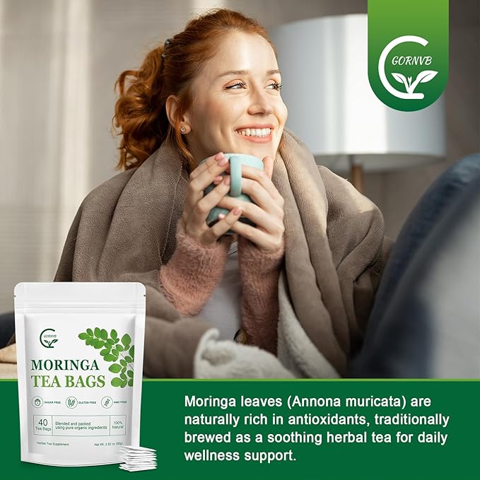 Moringa Tea Bags | 100% Pure Moringa Leaf Tea | Antioxidant-Rich, Caffeine-Free Herbal Tea | Supports Immunity, Energy & Digestion, 40 Count | Gluten-Free, Non-GMO - Bloomnest