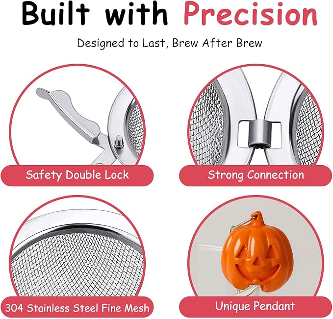 Original Pumpkin Hook Cute Tea Infuser — 50% Denser Fine mesh, 304 Stainless Steel, No-Slip Mug Grip, Upgraded Seal Reduces Leaks — Tea Infuser for Loose Leaf Tea, Loose Leaf Tea Steeper