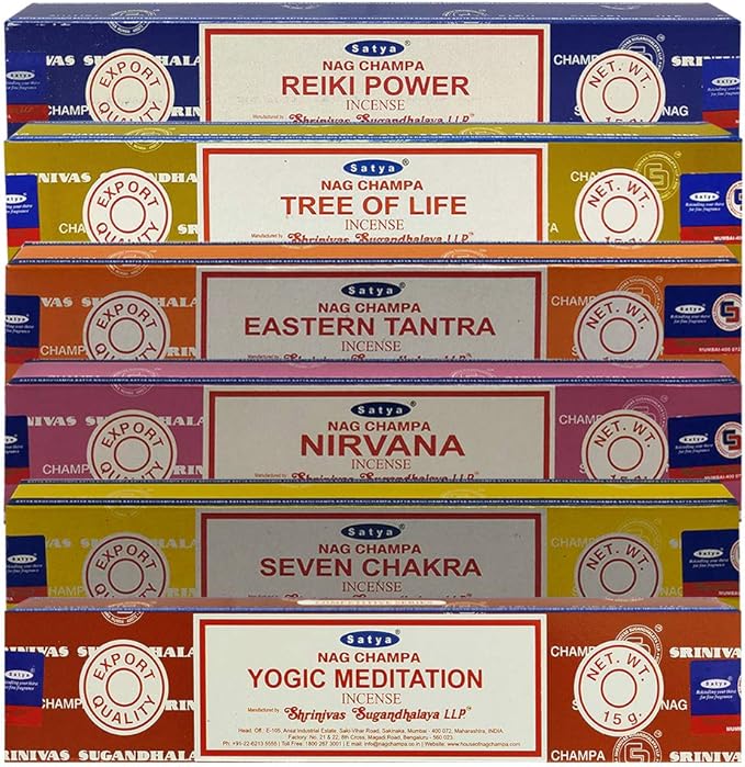 Satya Incense Sticks Variety Pack #6 and Incense Stick Holder Bundle with 6 Spiritual Fragrances TRUMIRI