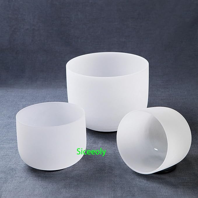 Set of 3 Singing Bowls 432HZ 8-12 inch 8"G 10"E 12"C Frosted Chakra Quartz Crystal Sound Healing Bowls with 1 Travel Carry Case Bag 1 Mallet Suede 1 Striker 3 O-rings - Bloomnest