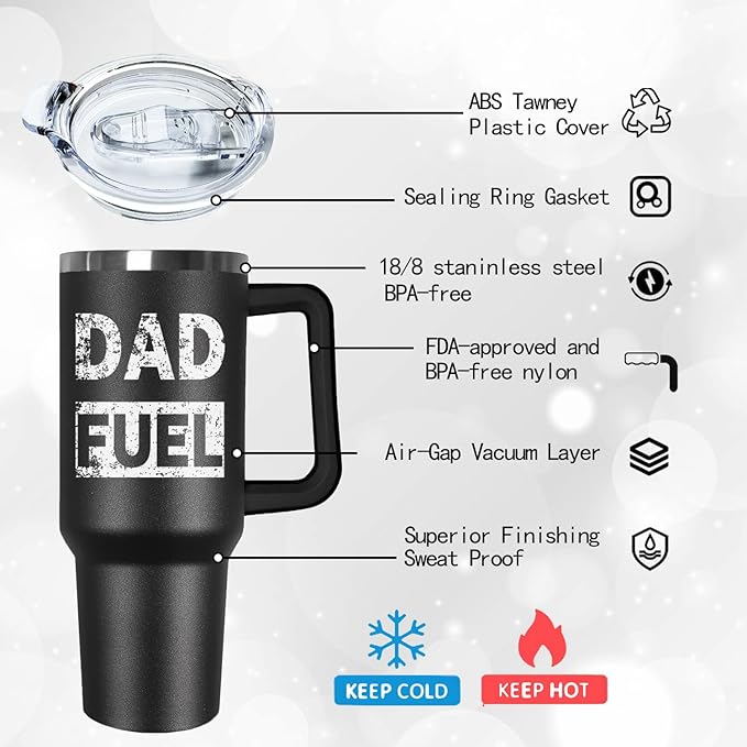 Ceovfoi 40 oz Dad Fuel Tumbler with Handle Lid and Straw,Black Dad Stainless Steel Cups Mug water Botter,Fathers Day Gift For Dad from Gaughter - Bloomnest