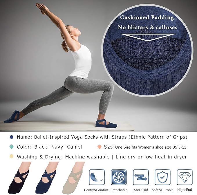 Ozaiic Pilates Socks for Women Non Slip Grip, Yoga Socks with Grippers for Barre, Hospital, Ballet, Dance, Barefoot Workout - Bloomnest