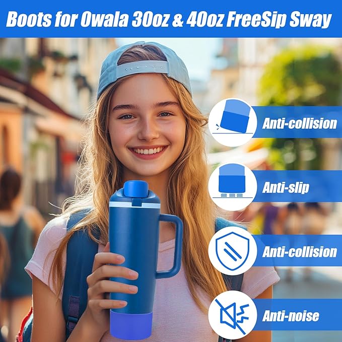 Mity rain 2PCS Protective Silicone Boots for Owala 30oz & 40oz FreeSip Sway Bottles & Tumblers - Accessories for owala, Enhances Stability & Prevents Scratches (Bright Blue) Mityrain