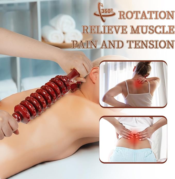 Liitrton Manual Wooden Fascia Massage Roller Trigger Points for Release Cellulite Sore Muscle Blasting (Red) - Bloomnest