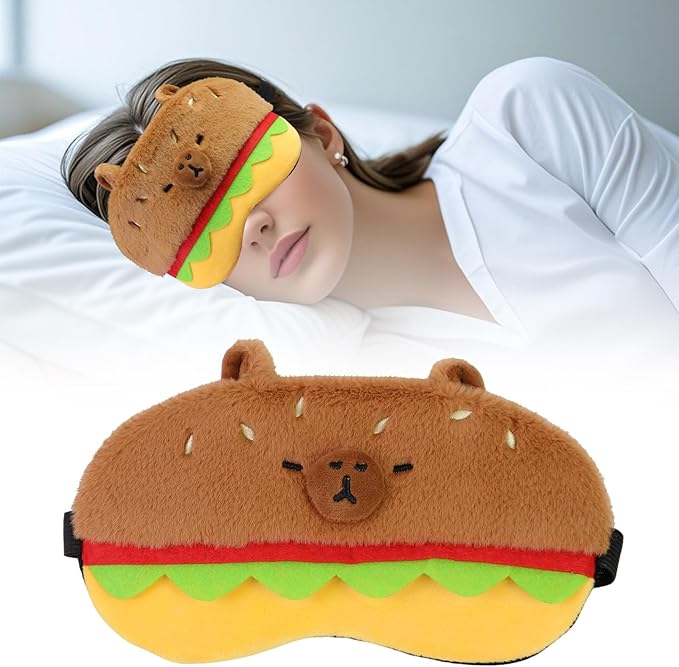 Cute Sleep Eye Masks for Kids, Kawaii Cartoon Kids Sleeping Mask for Women Boys Girls Teens, Soft Plush Adjustable Eyeshade Silk Travel Nap Eye Cover, Brown Burger - Bloomnest