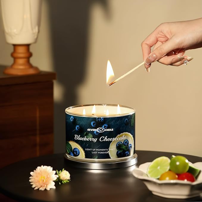 Soy Wax Blend Candle for Home, 4-Wick Candles in Blueberry Cheesecake Scented, Aromatherapy Candles Gift for Parties, Relaxing, Over 50 Hours of Burn Time, 18oz - Bloomnest