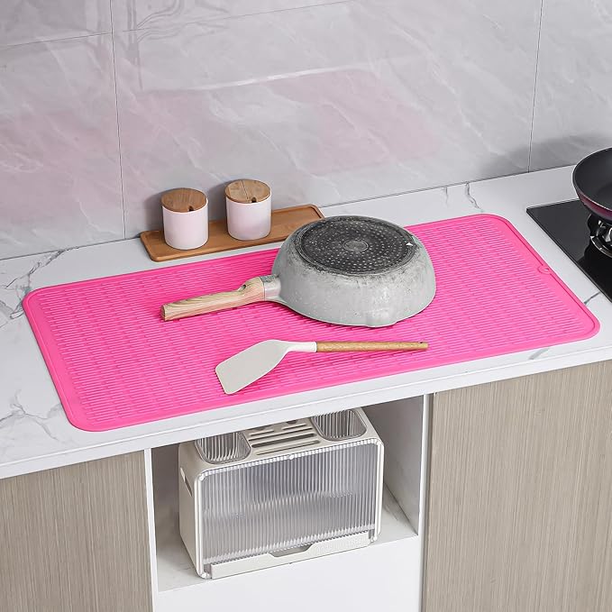 Silicone Dish Drying Mat for Multiple Usage,Easy clean,Eco-friendly,Heat-resistant Silicone Mat for Kitchen Counter or Sink,Refrigerator or Drawer Liner Rose 5XL 36inches x 18inches - Bloomnest