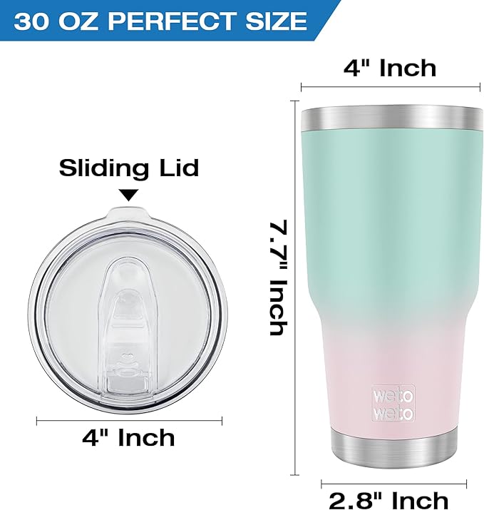 WETOWETO 30oz Tumbler, Stainless Steel Vacuum Insulated Water Coffee Tumbler Cup, Double Wall Powder Coated Spill-Proof Travel Mug Thermal Cup for Home Outdoor (Green-Pink Gradient, 1 Pack)