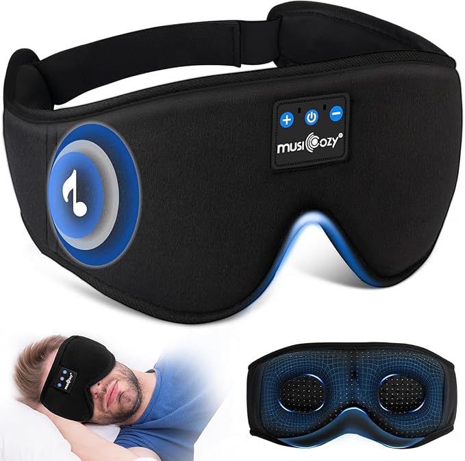 MUSICOZY Sleep Headphones, Bluetooth 5.4 Sleep Mask Headband Headphones Sleeping Eye Mask, Wireless Music Earbuds Earphones with HD Stereo Speakers for Side Sleepers, Cool Gadgets Unique Gift - Bloomnest