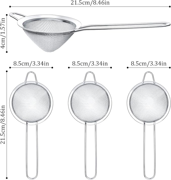 Patelai 3 Pieces Tea Strainers Cocktail Strainer Stainless Steel Fine Mesh Strainer Colander Conical Food Loose Tea Filter Practical Bar Colander Tool - Bloomnest