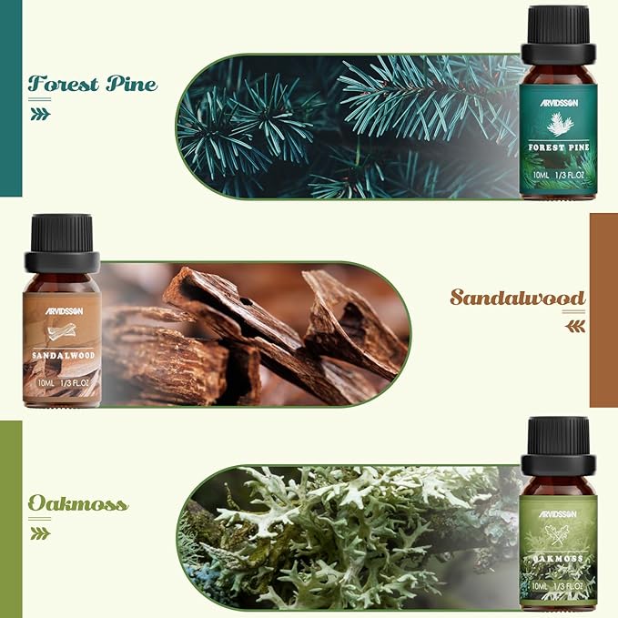 Nature Essential Oils Set, ARVIDSSON Natural Fragrance Oils for Candle Making, Fresh Cut Grass, Ocean Breeze, Rain, Pine, Sandalwood, Oakmoss, Diffuser Scented Oils - Bloomnest