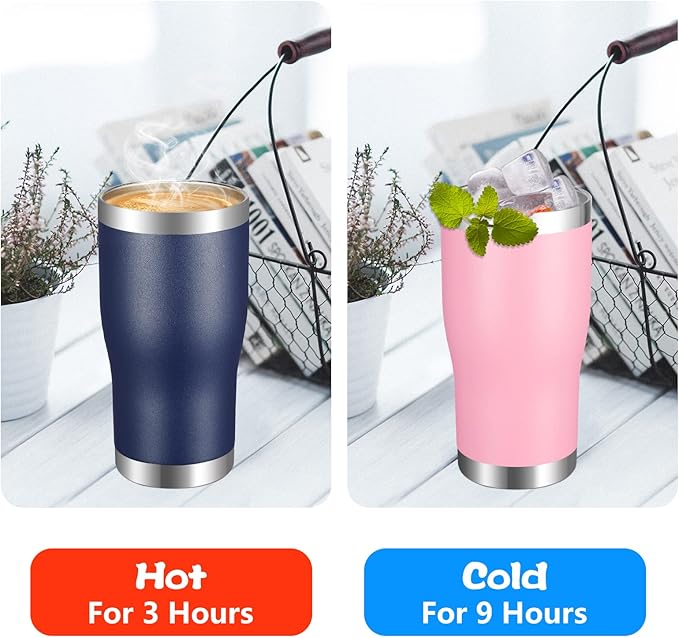 VEGOND 20oz Tumbler Stainless Steel Tumbler Cup with Lid And Straw Vacuum Insulated Double Wall Travel Coffee Mug(Navy Blue 1 Pack) - Bloomnest