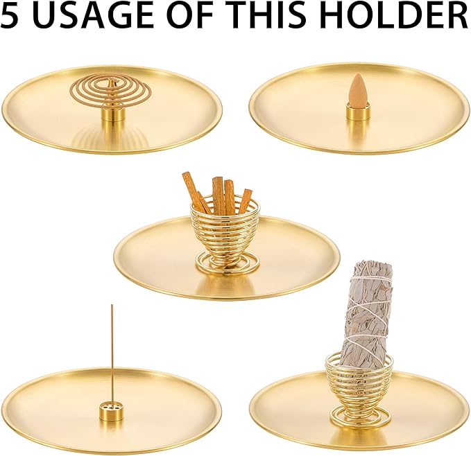 OSOPOLA 4 in 1 Incense Burner - 6.7 Inch Brass Gourd-Shaped Incense Holder for Sticks/Cones/Coils - Metal Ash Catcher for Meditation/Yoga/Home Decor ZX11 - Bloomnest