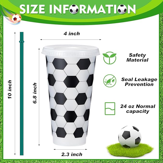 12 Pcs Sports Themed Party Decorations Cups 24 oz Plastic Tumbler with Lid and Straw Reusable Cups Gifts Sports Birthday Decorations for Coach Boyfriend Party Favors - Bloomnest