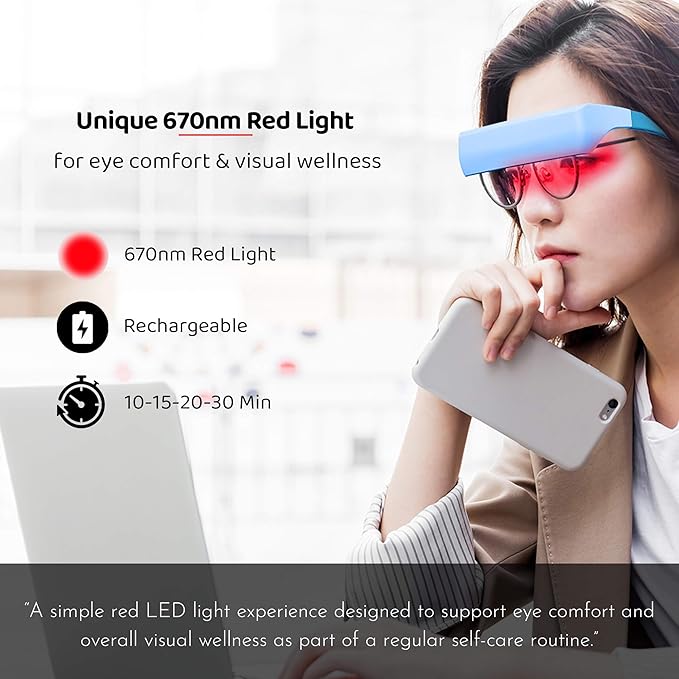 Red Light Therapy Glasses 670nm - Supports Eye Comfort & Visual Wellness, Wearable Red Light Therapy Glasses - UV-Free LED Light, Helps Relieve Eye Fatigue (Red Light) Lukirch