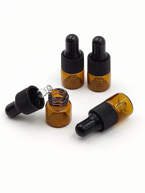 15Packs 1ml Tiny Amber Glass Mini Dropper Bottles for Essential Oils, Cosmetics, and Liquid Small Empty Travel Sample Vials with Dropper and Black Caps YYNGJCK