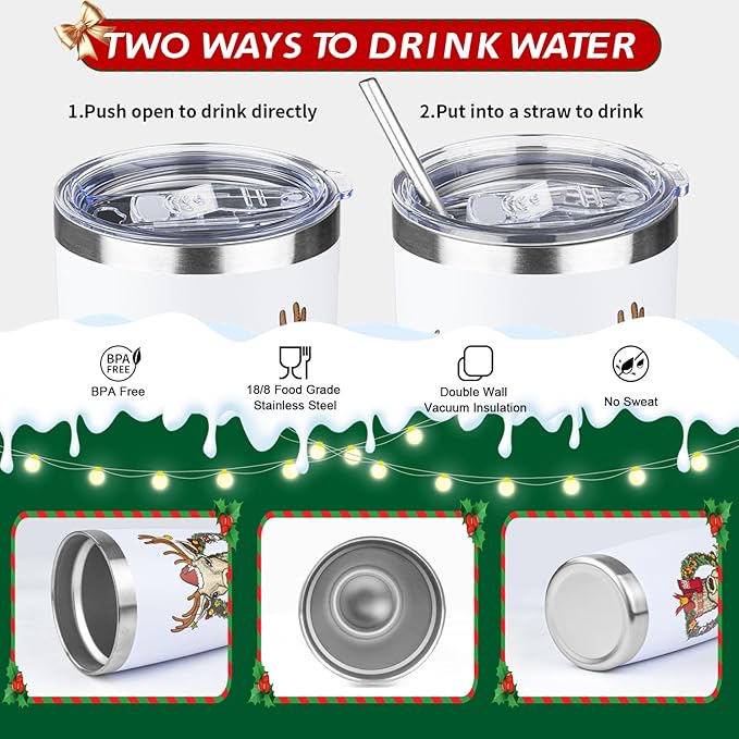 StarSpeed 20oz Christmas Tumbler Bulk with Lid and Straw, Stainless Steel Double Wall Vacuum Insulated Travel Mug, Powder Coated Coffee Cups for Hot and Cold Drinks,Funny Christmas Gifts for Women Men - Bloomnest