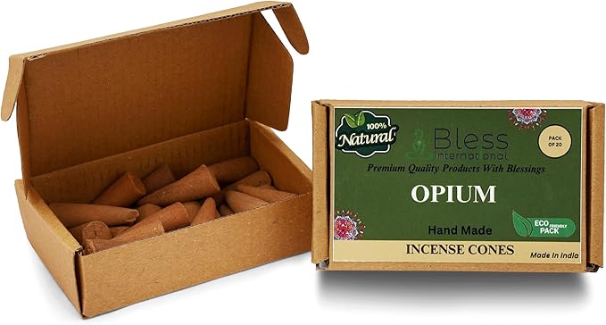 Bless International Opium 100%-Natural-Incense-Cones Handmade-Hand-Dipped Organic-Chemicals-Free for-Purification-Relaxation-Positivity-Yoga-Meditation The-Best-scents (20 Count) BlessInternational