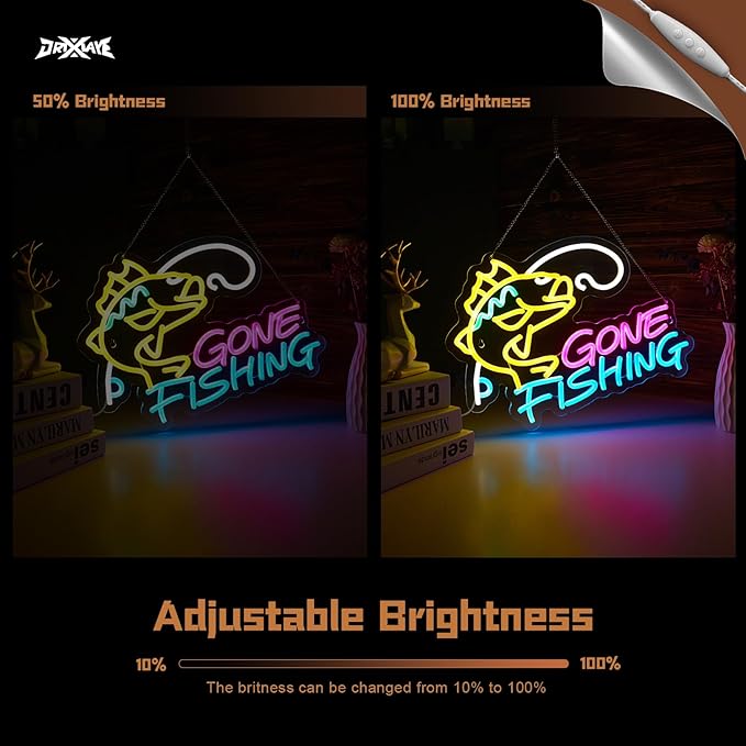 Fishing Neon Sign for Wall Decor Fishing Shop Fishing Gear Store Fisher Club Room Man Cave 5V/2A USB Powered Dimmable - Bloomnest
