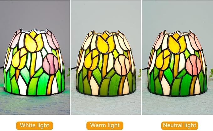 Tiffany Lamp Pink Yellow Tulips Small Stained Glass Table Light Retro Unique Nightstand Bedside Light for Home Decor Bedroom Living Room Boys Girls Christmas Gifts - Bloomnest