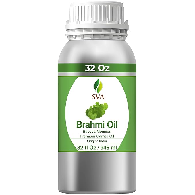 SVA Brahmi Oil - 32 Fl Oz – 100% Natural Cold Pressed Brahmi Oil - for Face, Skin Care, Hair Care, Scalp Massage & Body Massage – Carrier Oil - Bloomnest