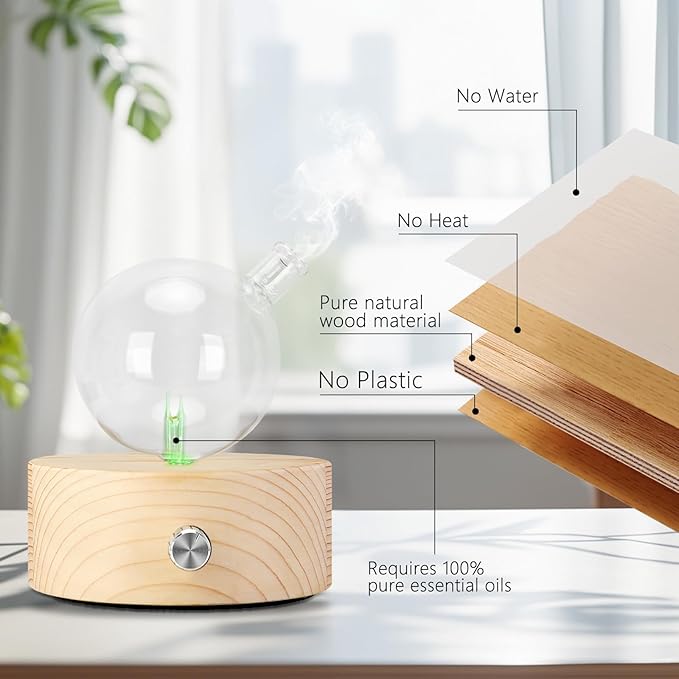 Vintage Aromatherapy Essential Oil Diffuser Lychee New Professional 7 Color Pure Essential Oils Fragrances Aromatherapy Wood & Glass Diffuser for Home Office Hotel SPA (Button Mode86)