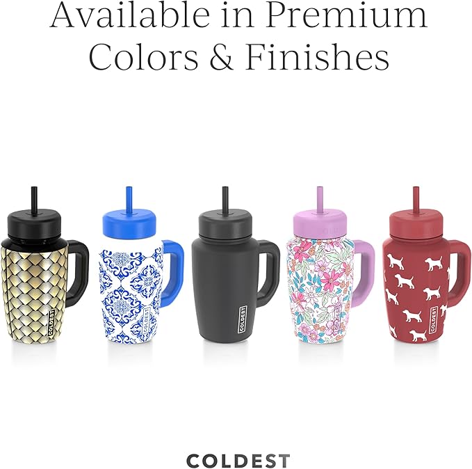 Coldest Tumbler with Handle & Coffee Lid - 100% Spill Proof Tumbler (3 Lids) - Stainless Steel Insulated Leakproof Tumblers for Women & Men - Cup Holder Friendly - 15 oz (Bats and Cats) - Bloomnest