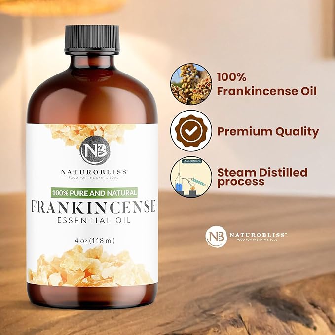NaturoBliss 100% Pure Frankincense Essential Oil Therapeutic Grade Premium Quality (4 fl. oz) with Glass Dropper, Perfect for Aromatherapy - Bloomnest