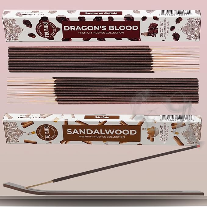 Trumiri Incense Sticks - Combo Pack of 40 Insence-Sticks - 20 Dragons Blood + 20 Sandalwood - Insenses - Insents - Incents - Inscense - Incence - Incienso - All Natural Incense Sticks TRUMIRI